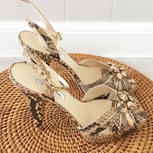 Oscar de la Renta Shoes Heels Platform Snake Italy 38.5 Size 8.5 - Picture 3 of 9